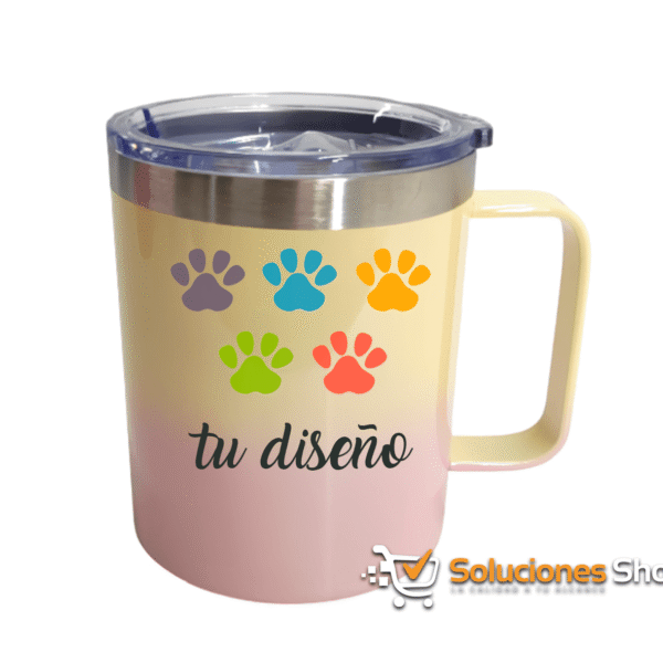 Taza de Café Degradado Crema – Rosa con Agarradera 350ml de Acero Inoxidable