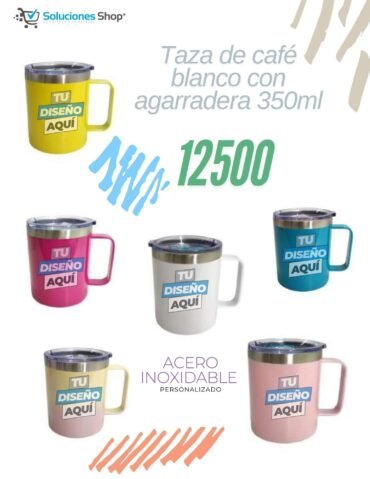 Descubre la Nueva Taza de Café Blanco con Agarradera de 350ml de Acero Inoxidable