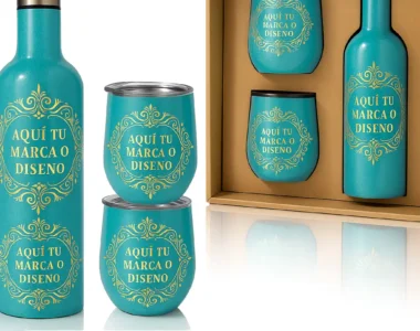 Set térmico personalizado botella + 3 copas | Soluciones Shop