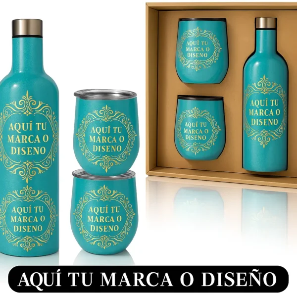 Set térmico personalizado botella + 3 copas | Soluciones Shop