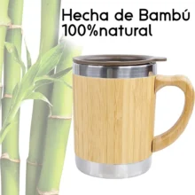 Taza Térmica Café – Acero Inoxidable y Bambú 350ml