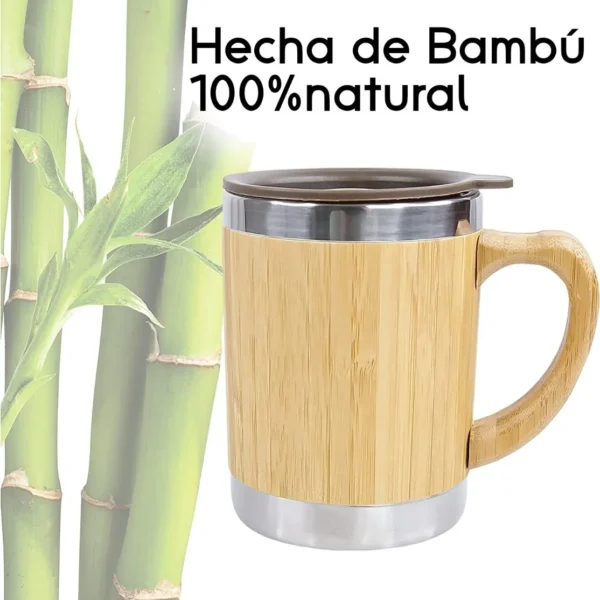 Taza Térmica Café – Acero Inoxidable y Bambú 350ml