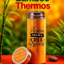 Termo doble pared bambú/acero inoxidable 500 ml personalizado