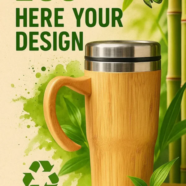 Vaso cónico bambú/acero con agarradera 450 ml personalizado