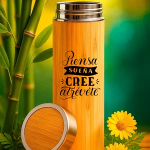 Termo bambú/acero 500 ml personalizado | Soluciones Shop