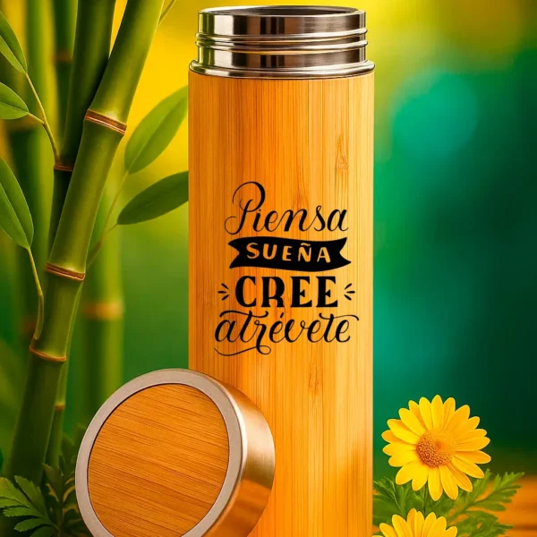 Termo bambú/acero 500 ml personalizado | Soluciones Shop