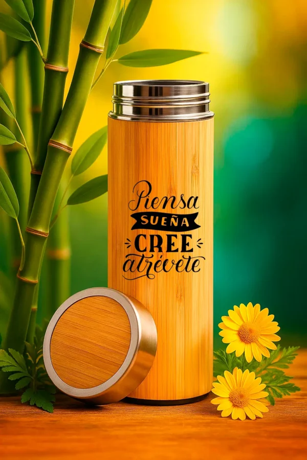 Termo bambú/acero 500 ml personalizado | Soluciones Shop