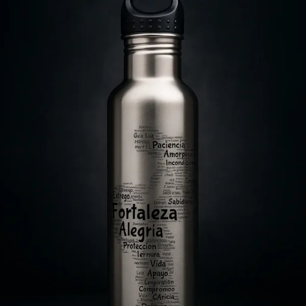 Botella de Aluminio con Palabras que Definen a Mamá – 750ml con Pajilla y Agarradera