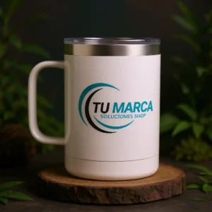 Taza Acero 400ml con Asa y Tapa 🫖 | Personalizada con Tu Diseño o Marca