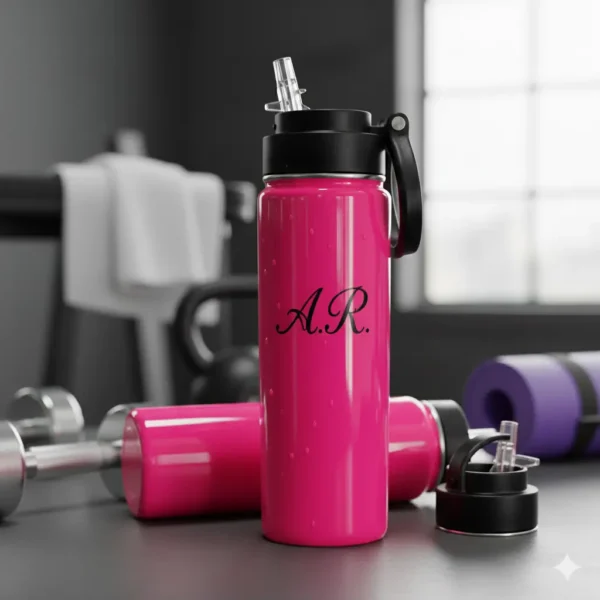 Botella térmica 24oz Rosa | Acero inoxidable 304, con agarradera y pajilla