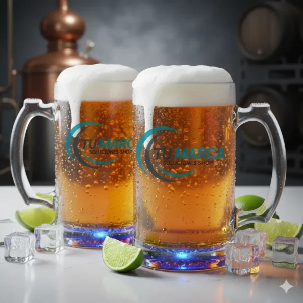 Jarra Cervecera Transparente de 16oz con Fondo de Color Personalizable