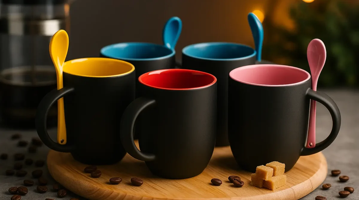 Taza con Cucharita Mágica 🎨 Colores Varios Calidad AAA ¡Personalizada!