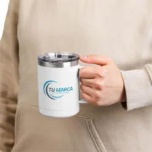 Taza Acero 400ml con Asa y Tapa 🫖 | Personalizada con Tu Diseño o Marca