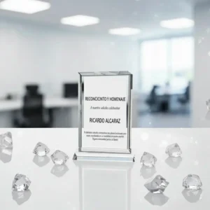 Trofeo de Vidrio Rectangular (9x13 cm) con Impresión a Color | Incluye Caja de Lujo