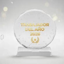 Trofeo Redondo Pequeño de Vidrio con Impresión Personalizada | Caja de Lujo