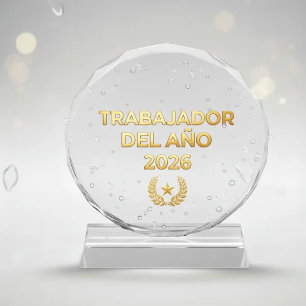 Trofeo Redondo Pequeño de Vidrio con Impresión Personalizada | Caja de Lujo