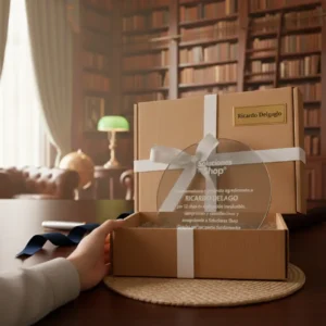 Un premio corporativo completo y listo para entregar. Este elegante trofeo de vidrio redondo de 17 cm ofrece personalización premium a tu elección: elige entre un sofisticado grabado láser directo en el vidrio o una distinguida medalla metálica para tu logo. Este producto incluye todo lo que necesitas: Personalización de Logo: A tu elección (grabado o medalla). Placa Metálica Incluida: Para el nombre del homenajeado y la fecha. Grabado Láser de Textos: Incluido en el cuerpo del trofeo. Caja de Regalo: Presentación elegante y lista para entrega inmediata.