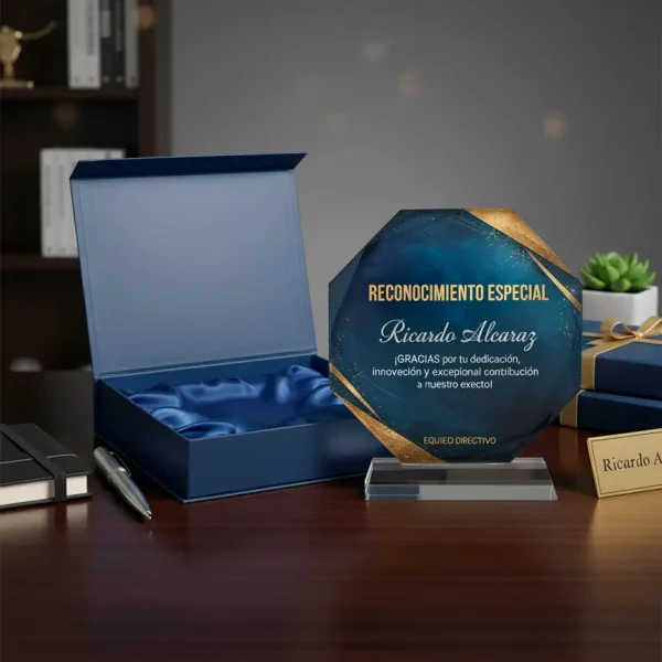 Trofeo de Vidrio Redondo (19 cm) con Impresión a Color | Incluye Caja de Lujo