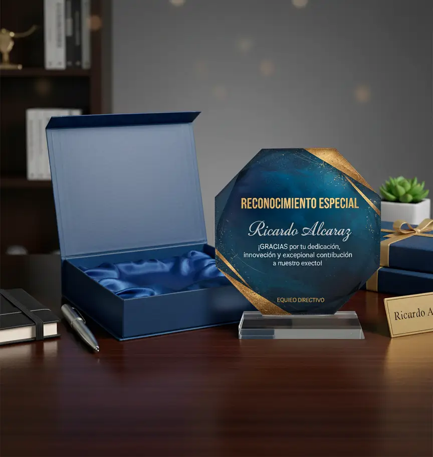 Trofeo de Vidrio Redondo (19 cm) con Impresión a Color | Incluye Caja de Lujo