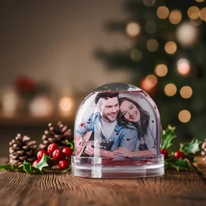 Cápsula de Nieve Personalizada ❄️ | Con Tu Foto + Copos Corazones | Regalo Mágico