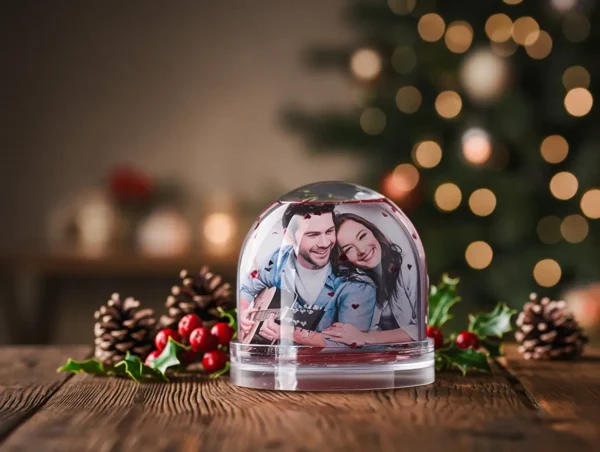Cápsula de Nieve Personalizada ❄️ | Con Tu Foto + Copos Corazones | Regalo Mágico