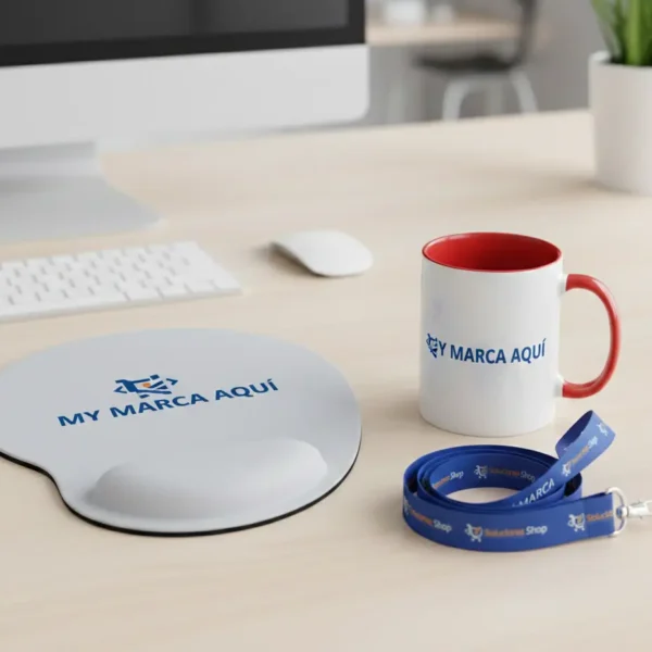 Pack Oficina Personalizado - Taza 15oz + Mouse Pad Ergonómico + Lanyard