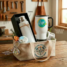 Kit viajero personalizado para el dia del padre con jarro de aluminio termo y llavero con foto