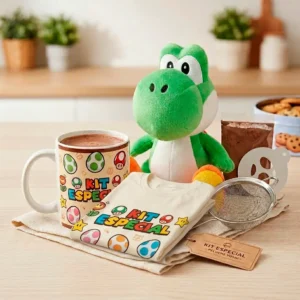 Kit de Regalo Personalizado Yoshi – Incluye Peluche de 20cm, Taza Cerámica y Camisa Sublimada en Bolsa Especial