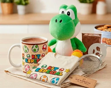 Kit de Regalo Personalizado Yoshi – Incluye Peluche de 20cm, Taza Cerámica y Camisa Sublimada en Bolsa Especial