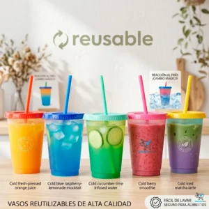 Pack 5 Vasos Mágicos 12oz Cambian de Color con Frío Plástico Libre de BPA Soluciones Shop
