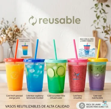 Pack 5 Vasos Mágicos 12oz Cambian de Color con Frío Plástico Libre de BPA Soluciones Shop