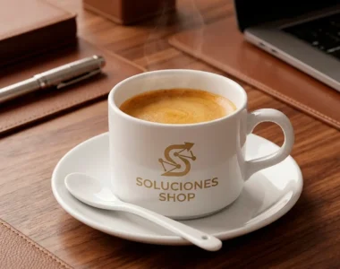 Set Ejecutivo Premium: Taza de Cerámica, Plato y Cuchara – Edición Soluciones Shop