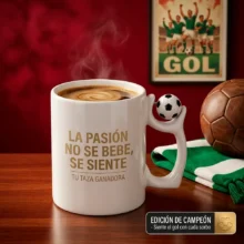 Taza Futbolera Premium con Balón Giratorio - "La Pasión se Siente"