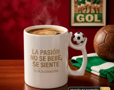 Taza Futbolera Premium con Balón Giratorio - "La Pasión se Siente"