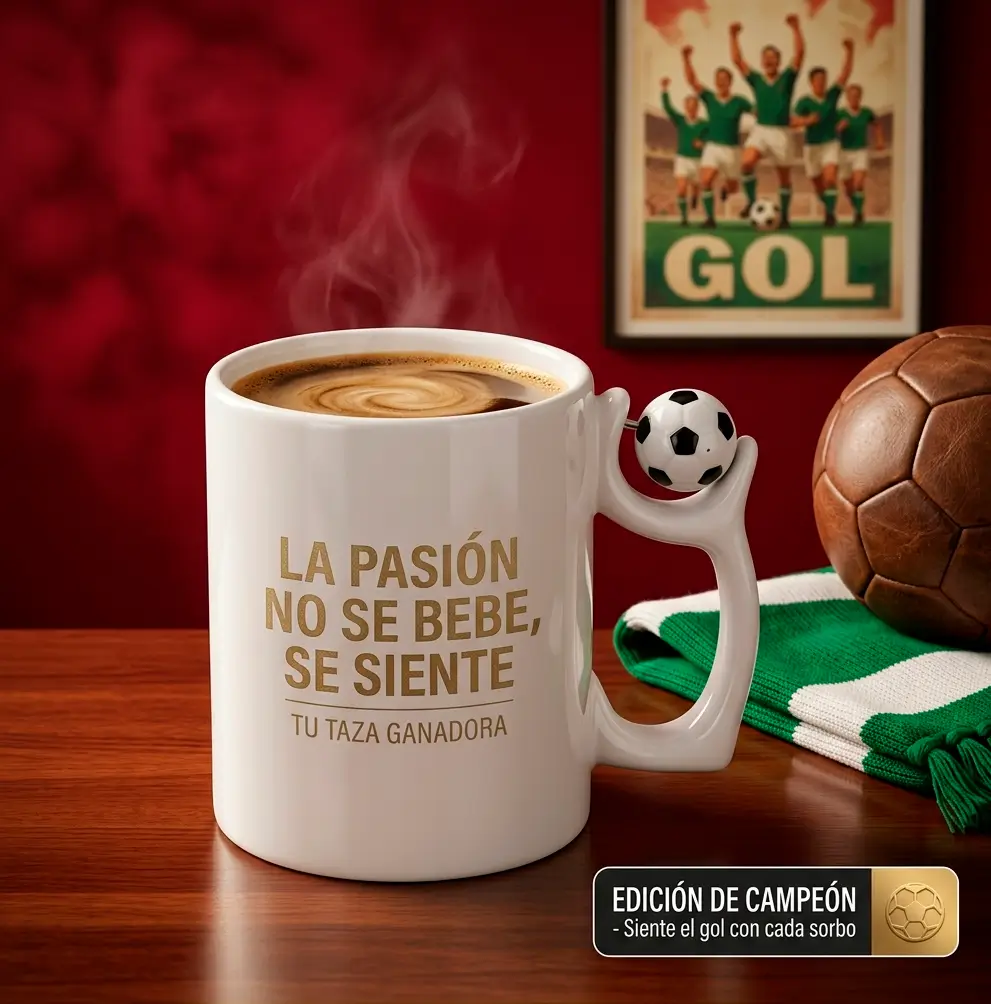 Taza Futbolera Premium con Balón Giratorio - "La Pasión se Siente"