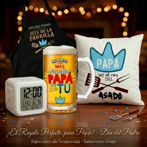 Kit Parrillero "Rey del Asado" para Papá: Jarra, Delantal, Almohada y Reloj - Edición Especial