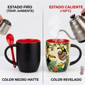 Taza Mágica Personalizada con Cuchara – Negra Mate a Color (11oz)