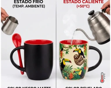 Taza Mágica Personalizada con Cuchara – Negra Mate a Color (11oz)