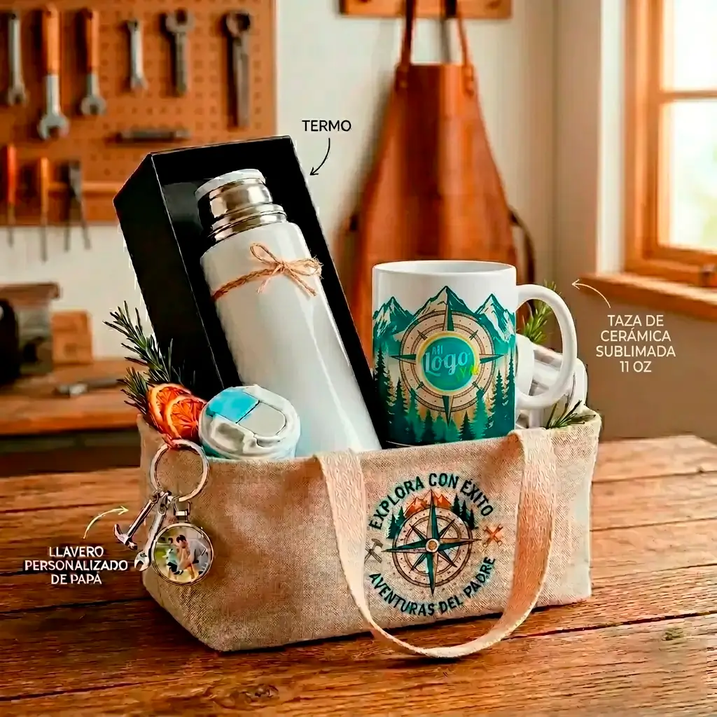 Taza de ceramica blanca de 11 oz sublimada con diseño de brujula y montaña para papa