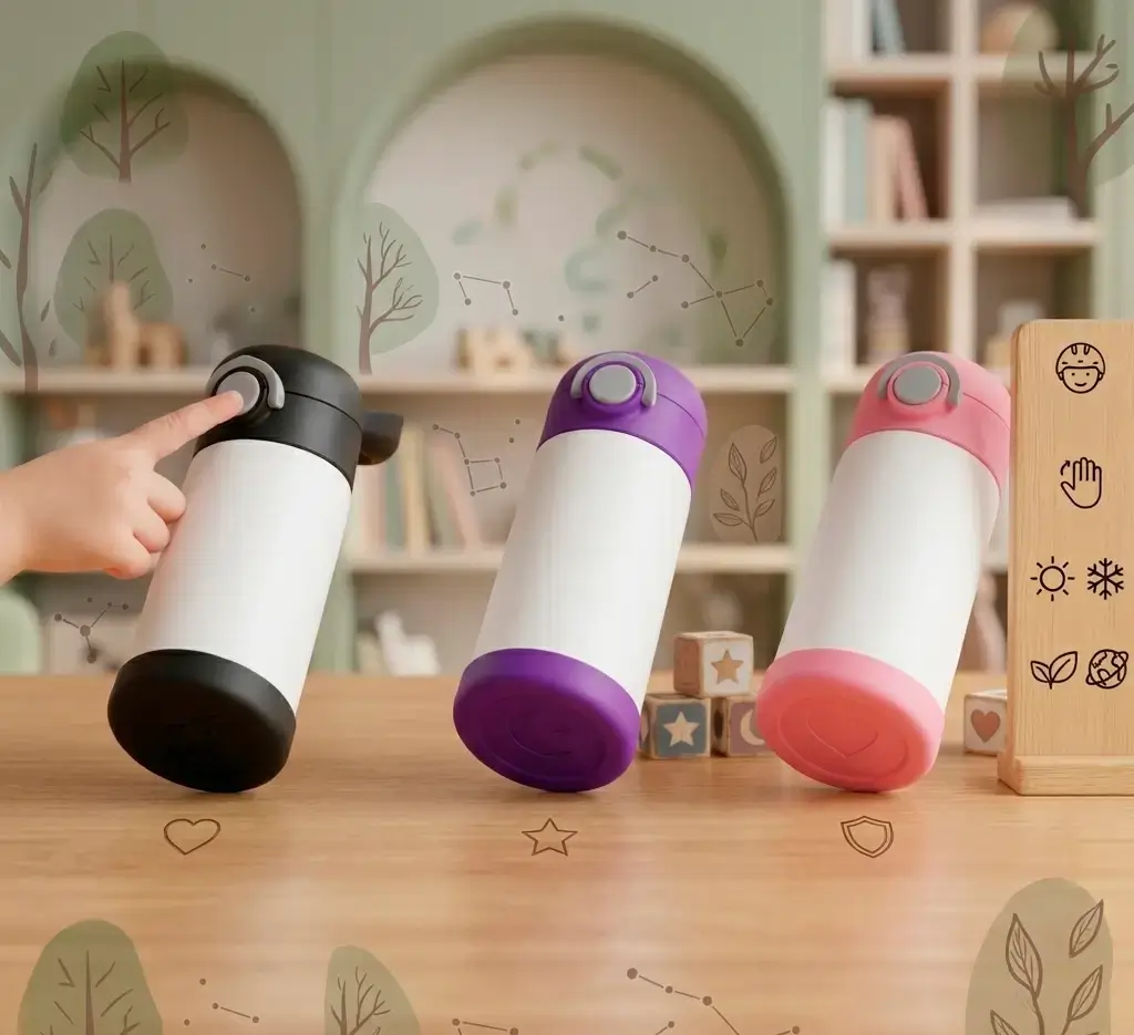Botella Térmica Infantil 12oz con Botón Antiderrames | Colores