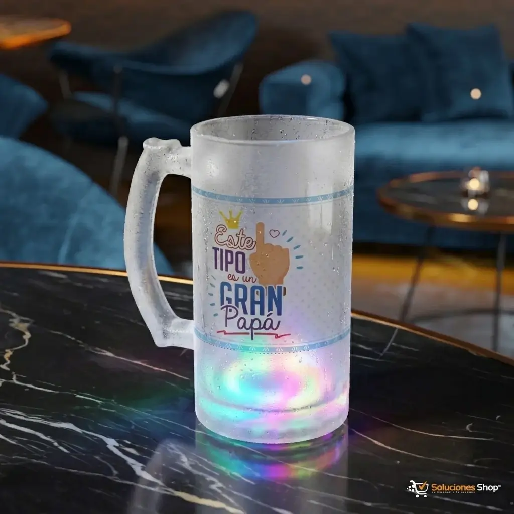 Jarra Cervecera Glaseada con Luz LED de Colores (16 oz) – Edición Especial Papá (¡Oferta 2x!)