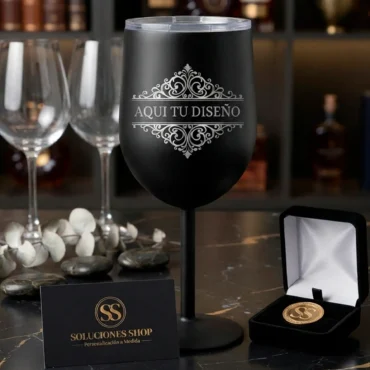 Copa de VinoCóctel de Acero Negro – Grabado Láser Personalizado