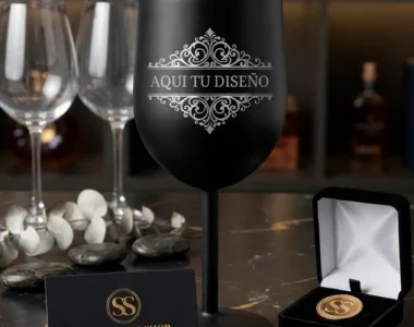 Copa de VinoCóctel de Acero Negro – Grabado Láser Personalizado
