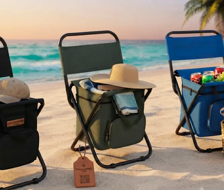Silla Plegable de Playa con Hielera Térmica Integrada - Soluciones Shop