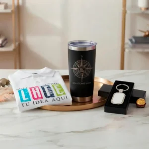 Kit Ejecutivo de Regalo: Vaso Térmico 20oz Láser + Camisa Personalizada + Llavero Metálico