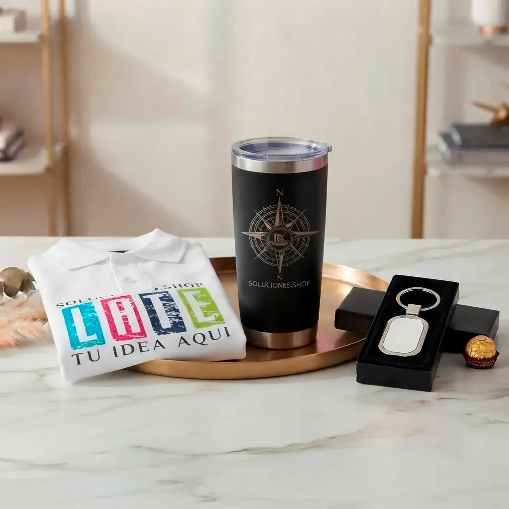 Kit Ejecutivo de Regalo: Vaso Térmico 20oz Láser + Camisa Personalizada + Llavero Metálico